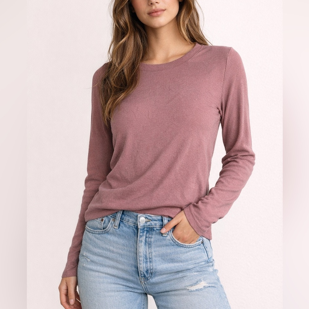 Artiza Medium Homestrech Long Sleeve Waffle Knit Top - Dusty Mauve
